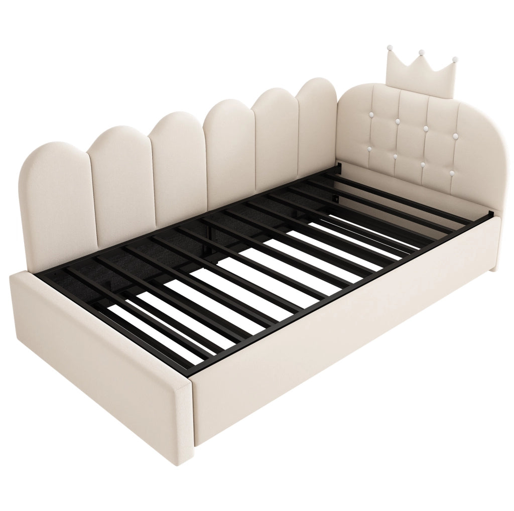 Letto singolo 90x200 cm con letto estraibile 90x190 cm in velluto beige HOMVRA