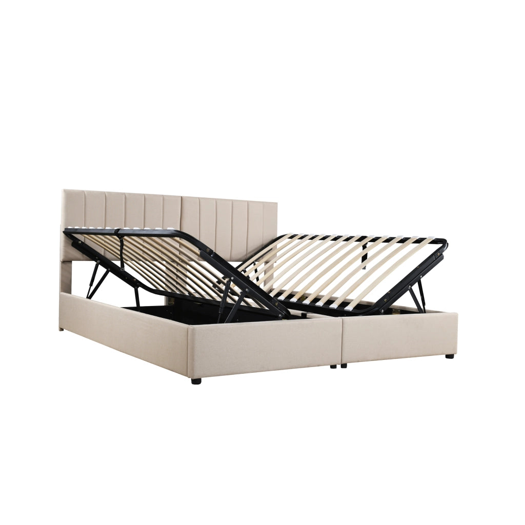 Letto Matrimoniale 180x200 Beige con Contenitore Idraulico e Testiera Regolabile