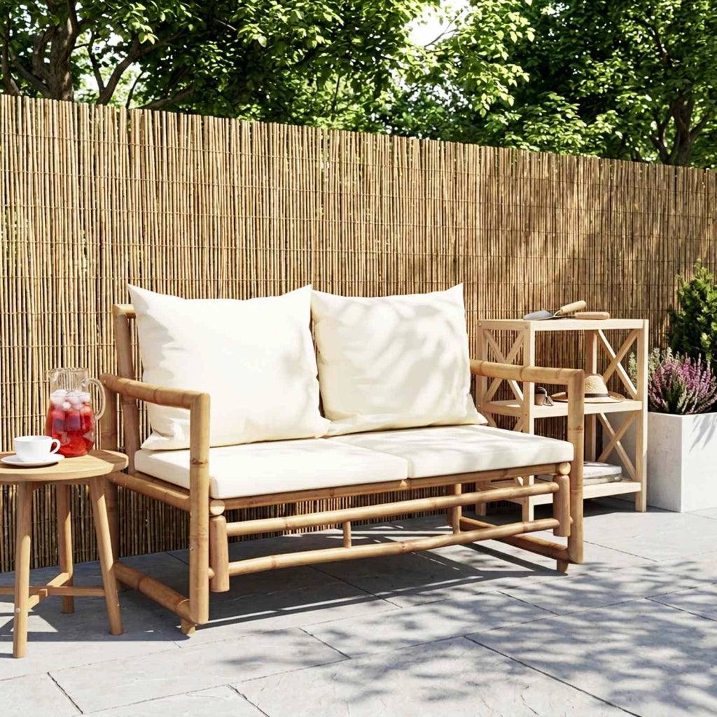 Divano da Giardino a 2 Posti con Cuscini in Bambù 43157