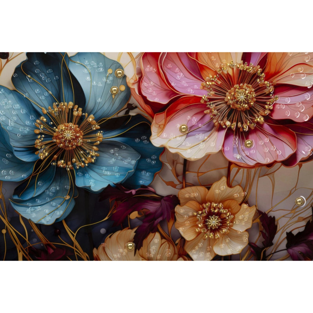 Stampa su Tela Fiori 70, Multicolore, Legno, 82x4x82 cm