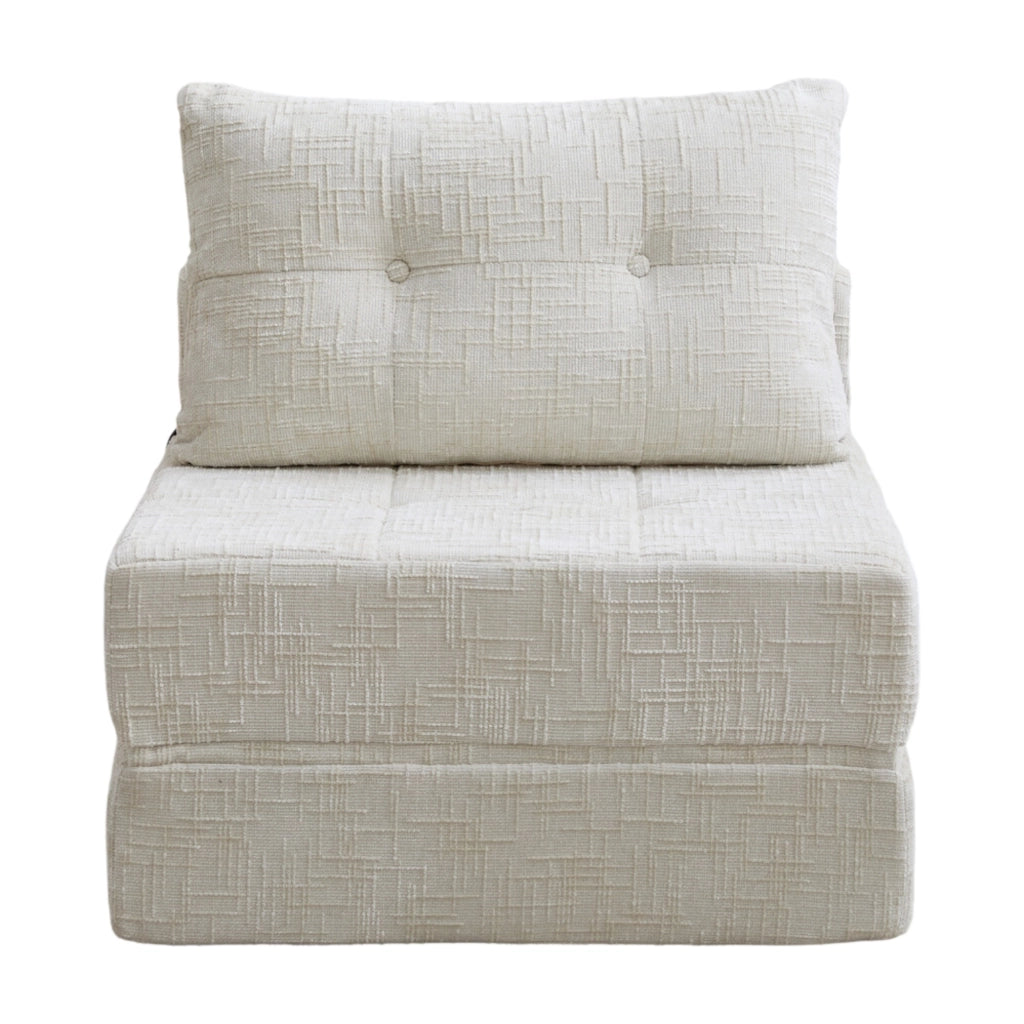 Divano letto pieghevole 79x180 cm in ciniglia beige con cuscini