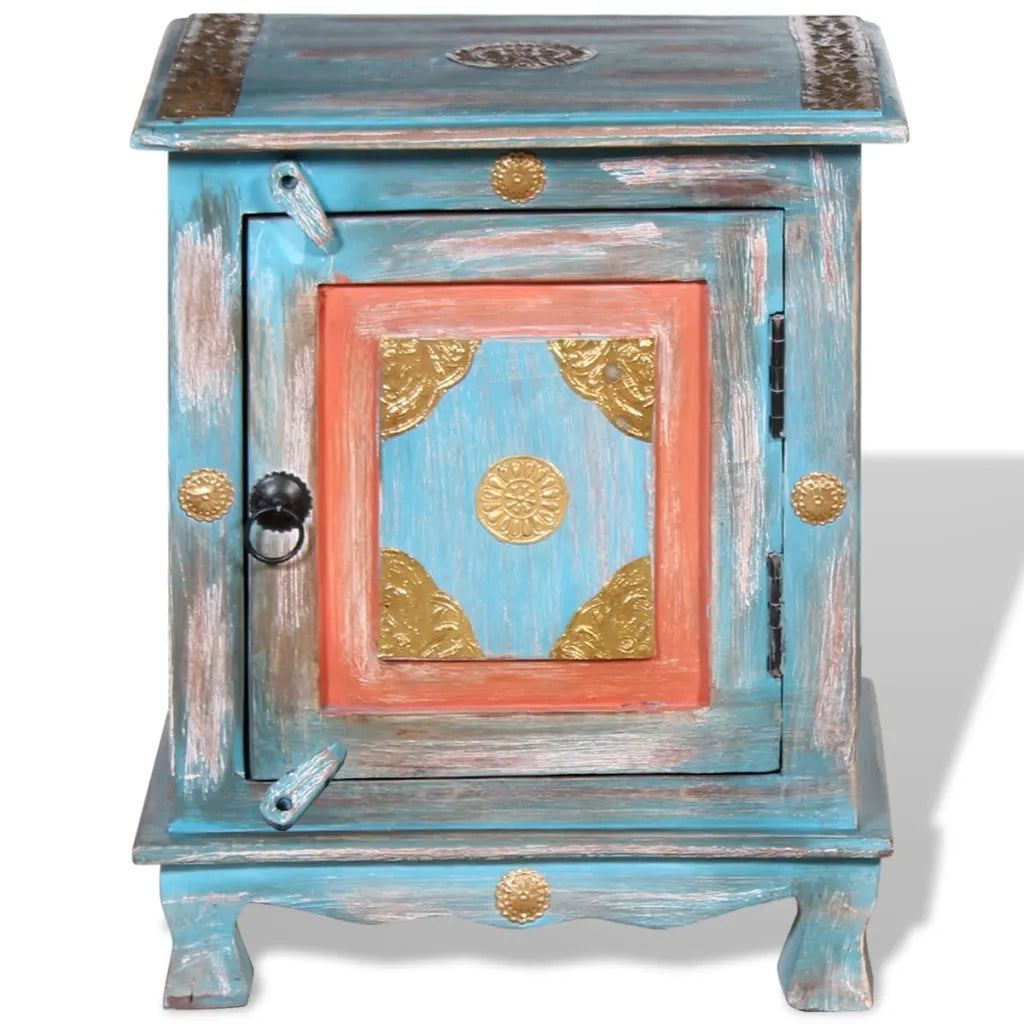 Comodino in Legno Massello di Mango Blu 243970