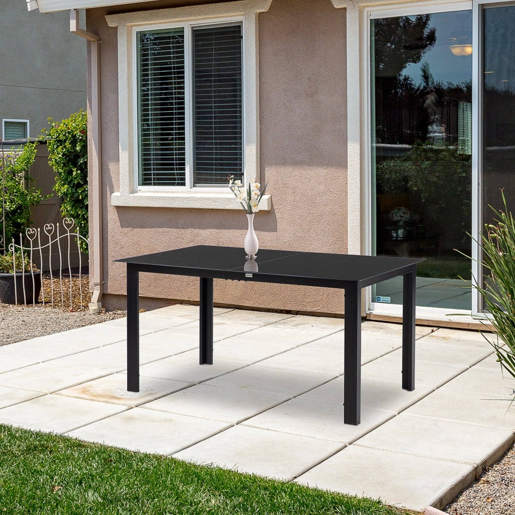 Tavolo da giardino rettangolare 6 persone in alluminio e vetro temperato 150 x 90 x 74 cm nero robusto per esterno