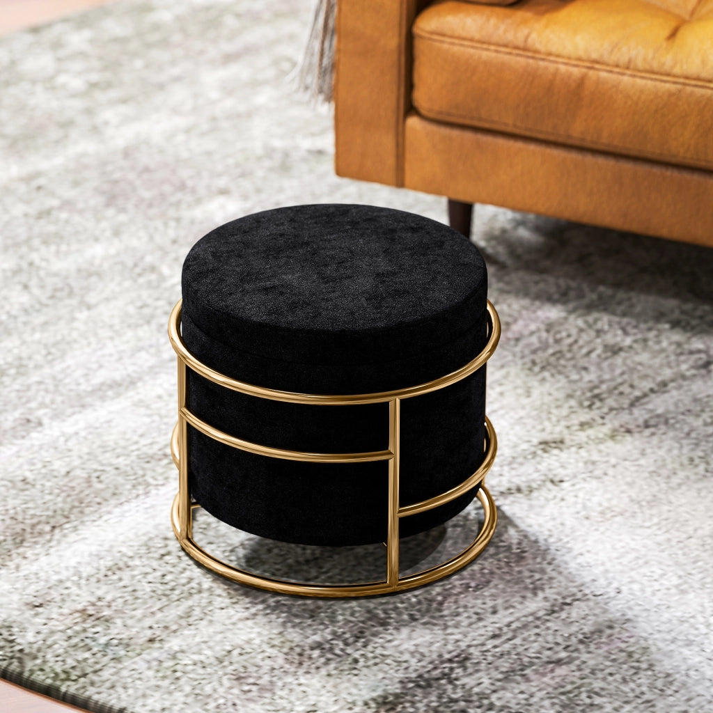 Pouf con contenitore imbottito ¨C Minimal ¨C telaio metallo dorato, nero