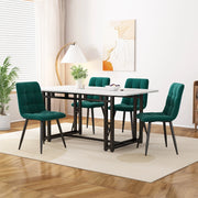 Set tavolo e sedie 5 pezzi con 4 sedie in velluto verde scuro tavolo con piano in MDF e gambe in metallo nero