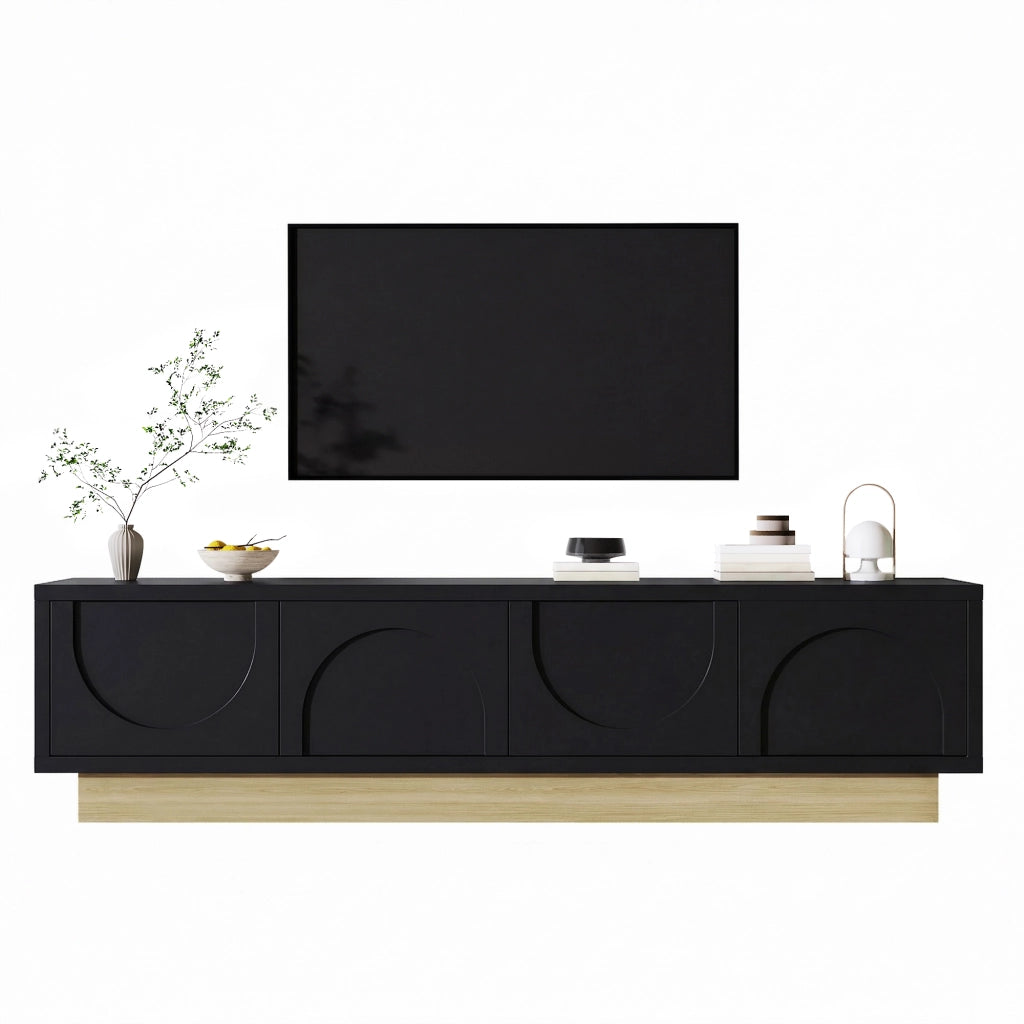 Mobile TV con 4 ante e 2 ripiani, apertura a pressione e passacavi, per soggiorno, in MDF nero, 175 × 40 × 41,5 cm