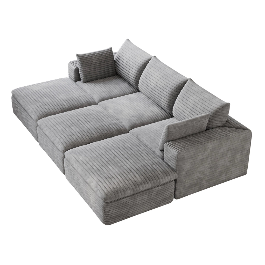Divano Cloud 260 cm in tessuto di velluto a coste grigio scuro con imbottitura sfoderabile e design a doppio strato