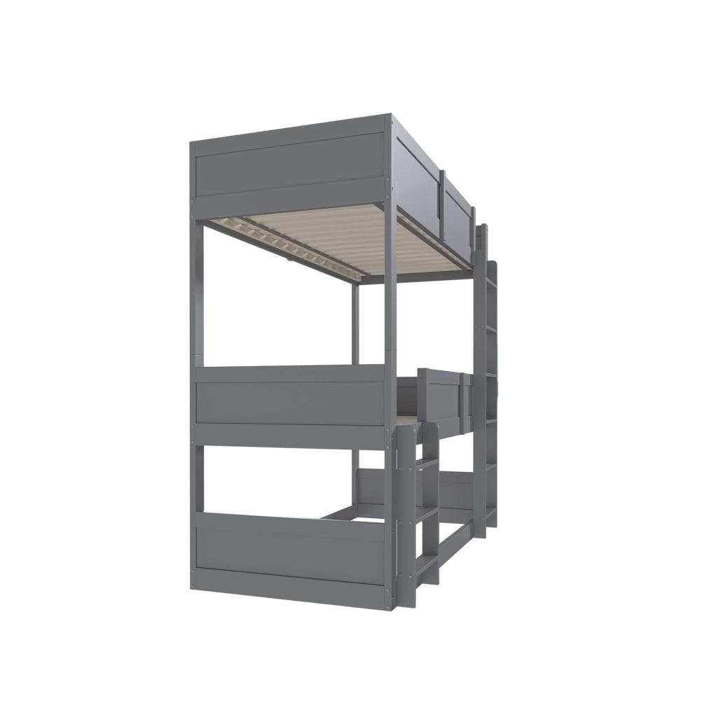 Letto a castello triplo in legno massiccio 90x200 cm con sponde alte, colore grigio