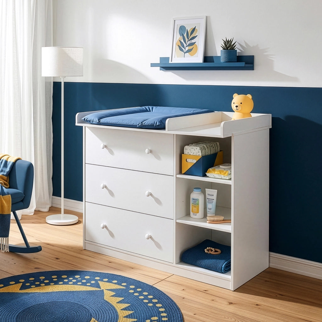 Cassettiera Beldinupp con Piano Fasciatoio Rimovibile 93 x 110 x 55 cm - Bianco [en.casa]