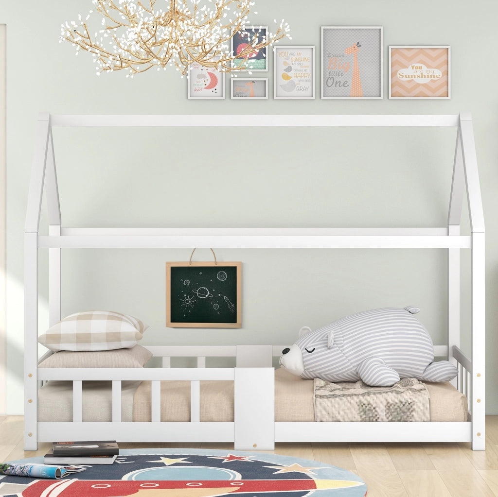 Letto a casetta per bambini 90x200 cm in legno di pino e MDF bianco