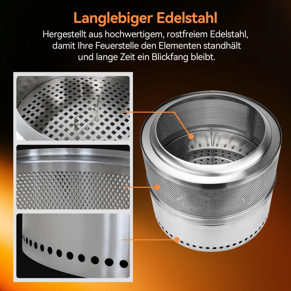 Braciere a basso fumo portatile in acciaio inox argento con diffusione del calore a 360° per esterni