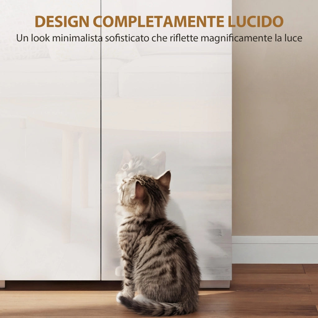 Mobile Dispensa Cucina 180cm Bianco Lucido, Credenza Alta Moderna con Ante Soft-Close e Ripiani Regolabili, Pratico Armadio per Casa