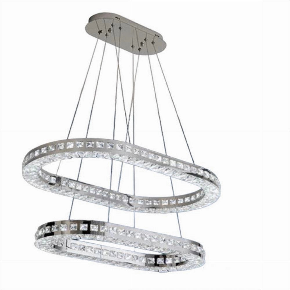 Trade Shop - Lampadario Moderno A Sospensione Led Luce Fredda 40w 2 Anelli Ovali Cristalli B49 -