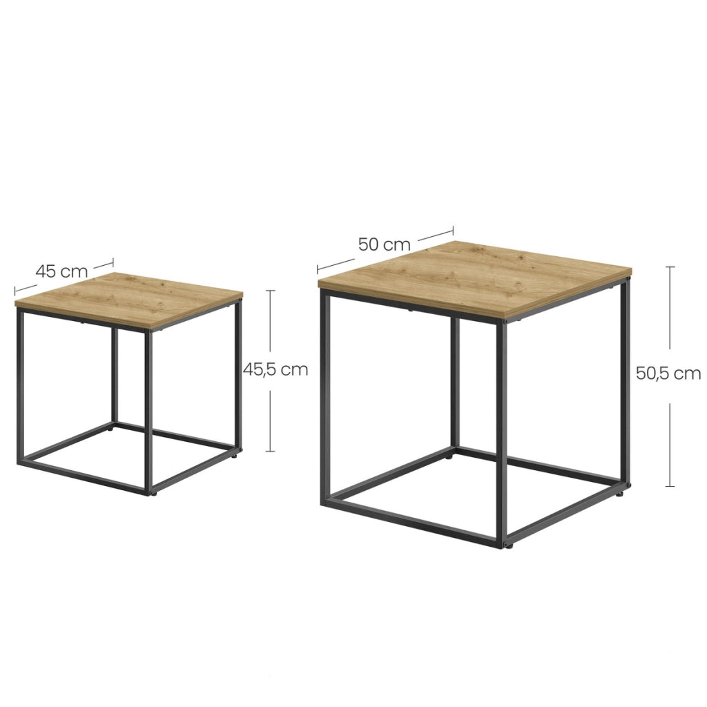 Set di 2 tavolini da salotto Nesting rovere e metallo nero
