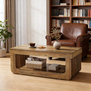 Tavolino da caff¨¨ a 2 ripiani 120x60x45 cm in MDF marrone con ripiano inferiore