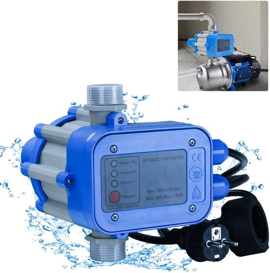 Regolatore Elettronico di Pressione per Pompaggio - Monitoraggio della Pressione 10 Bar - Ideale per Giardini e Pozzi - Blu - Regolazione della Pressione per Pompe - Regolatore di Pressione affidabile