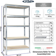 SCAFFALE IN METALLO JOKER 90 X 40 X H 174 CM 5 RIPIANI 175 KG A PIANO