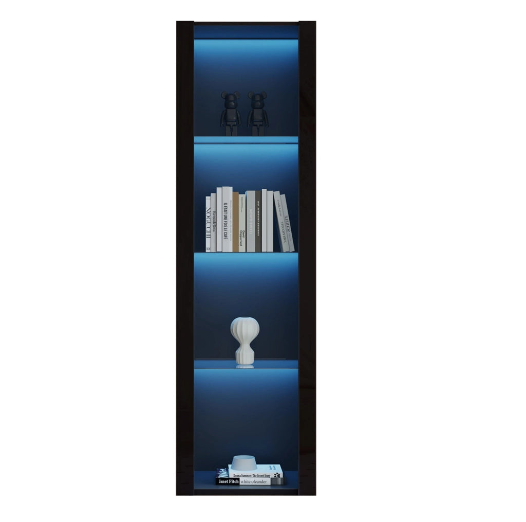 Vetrina 55x38x166 cm nera lucida con 3 ripiani in vetro e illuminazione LED via app HOMVRA