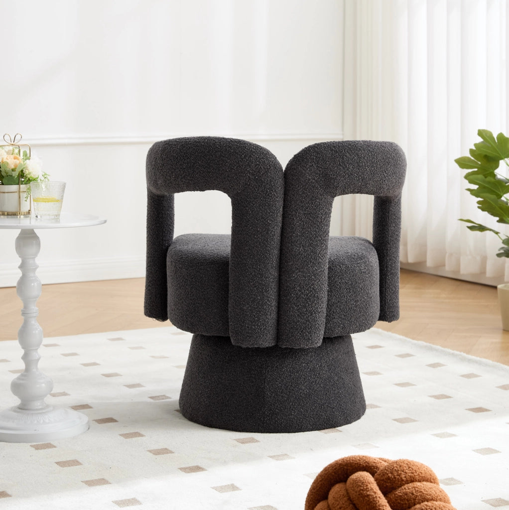 Poltrona girevole in bouclé grigio scuro 360°