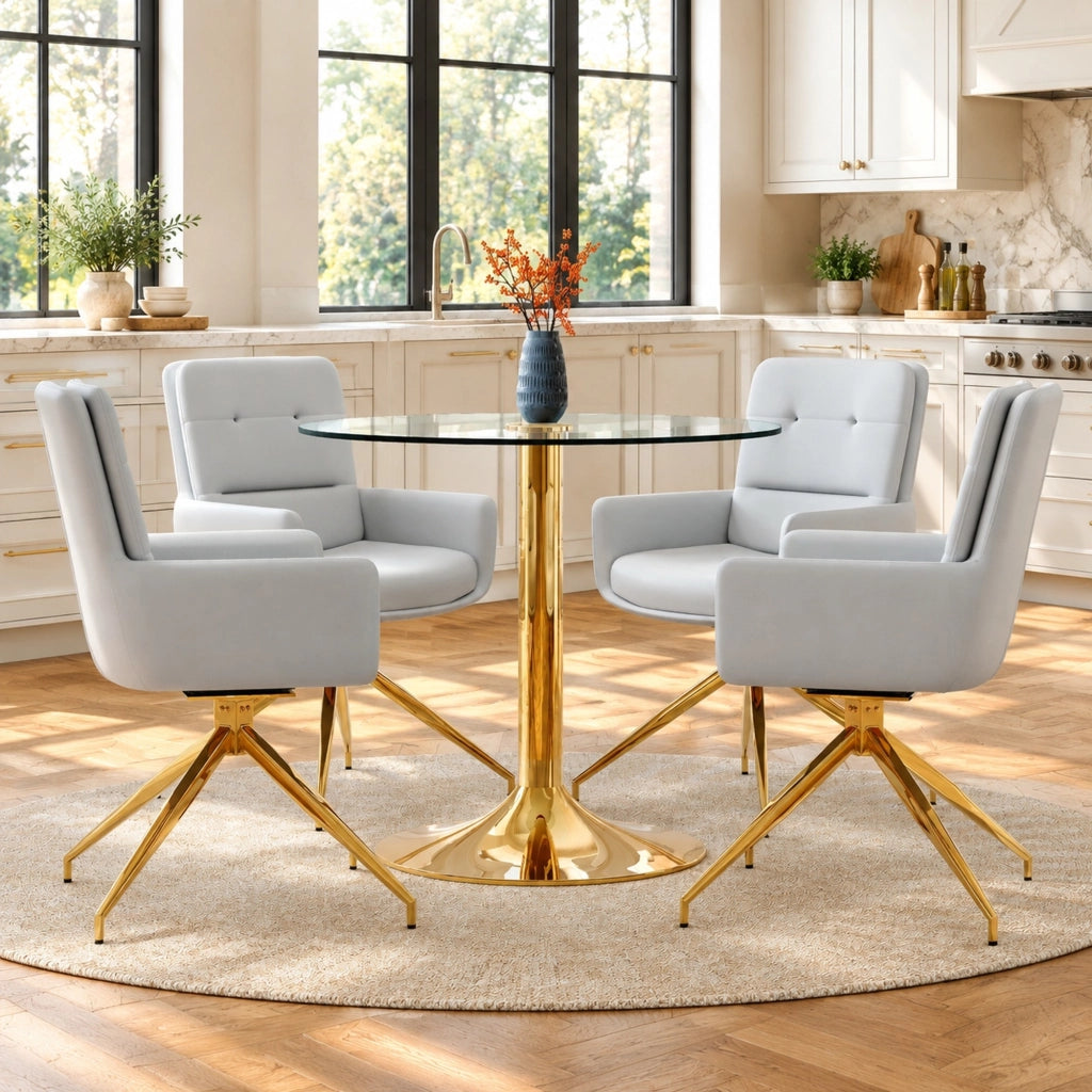 Set tavolo da pranzo rotondo Ø 85 cm con piano in vetro e sedie girevoli 360° HOMVRA