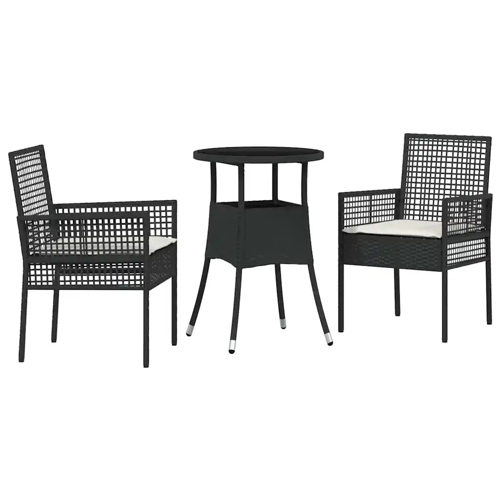 Set da Pranzo per Giardino 3 pcs Nero polyrattan 3334941