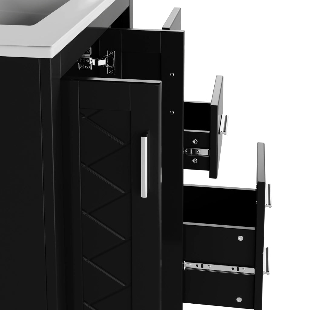 Mobile da bagno a terra con lavabo integrato 3 cassetti e 2 ante in MDF nero con superficie laccata 76 × 46.5 × 85.5 cm