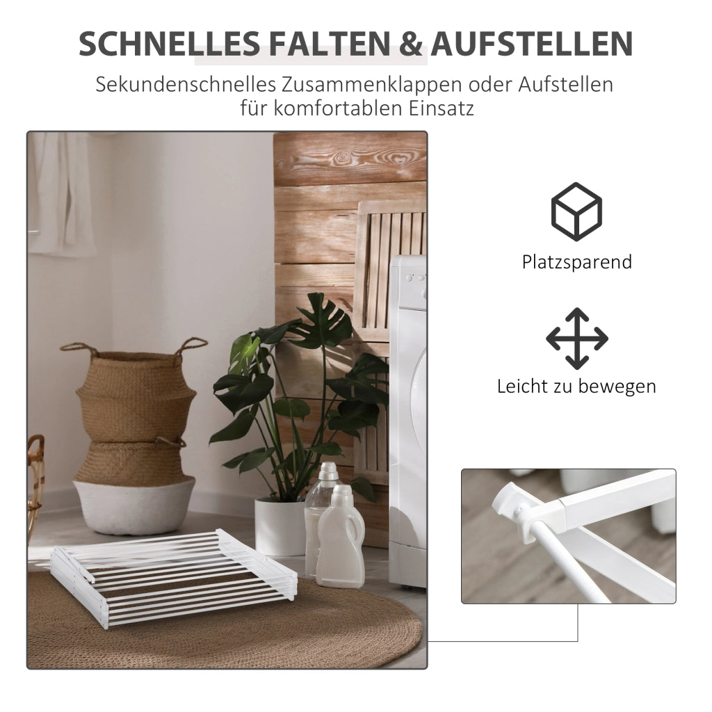 Stendino verticale pieghevole a 8 livelli con 10 aste e ripiano superiore bianco 74 × 35 × 144 cm