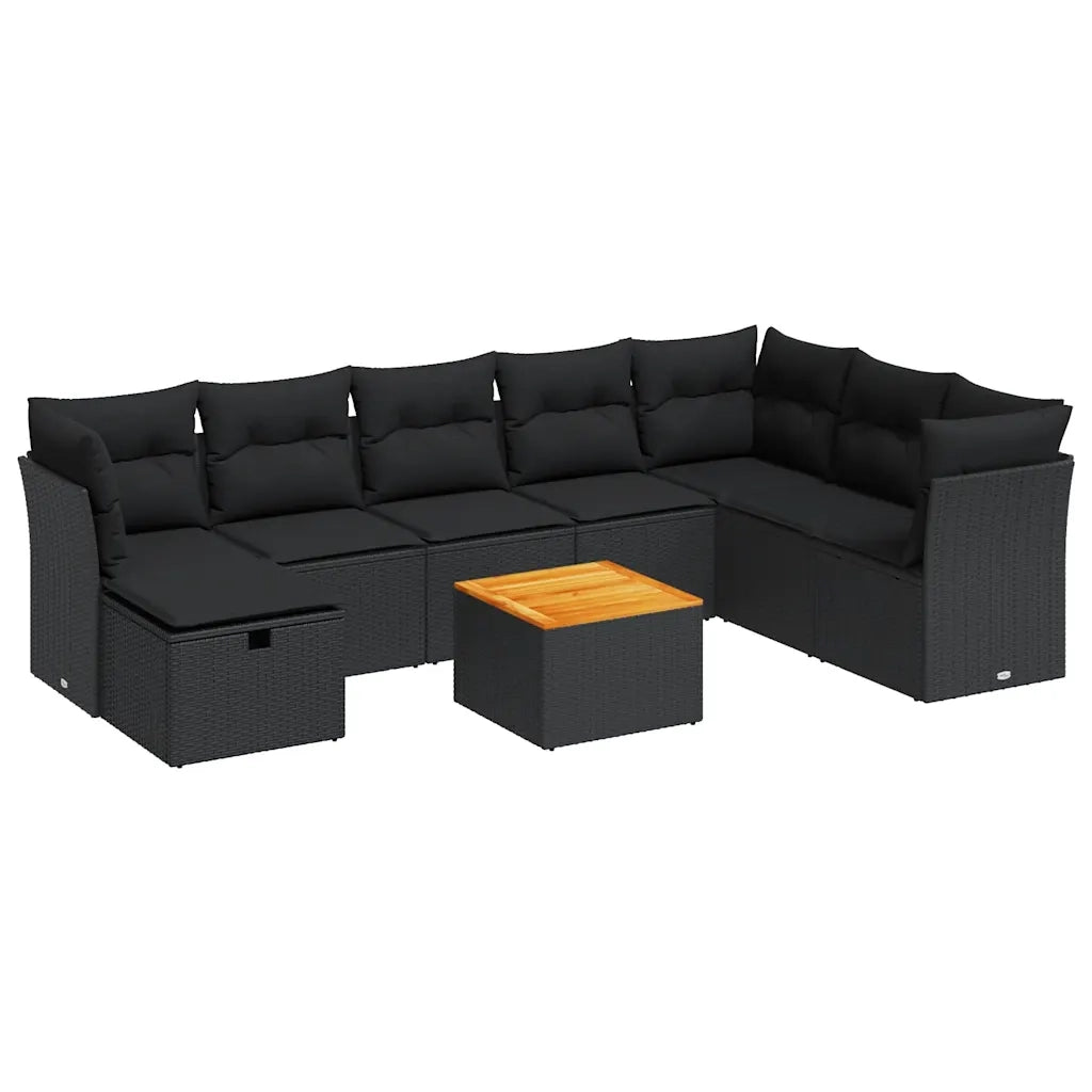 Set Divani da Giardino 9 pz con Cuscini Nero in Polyrattan 3325772