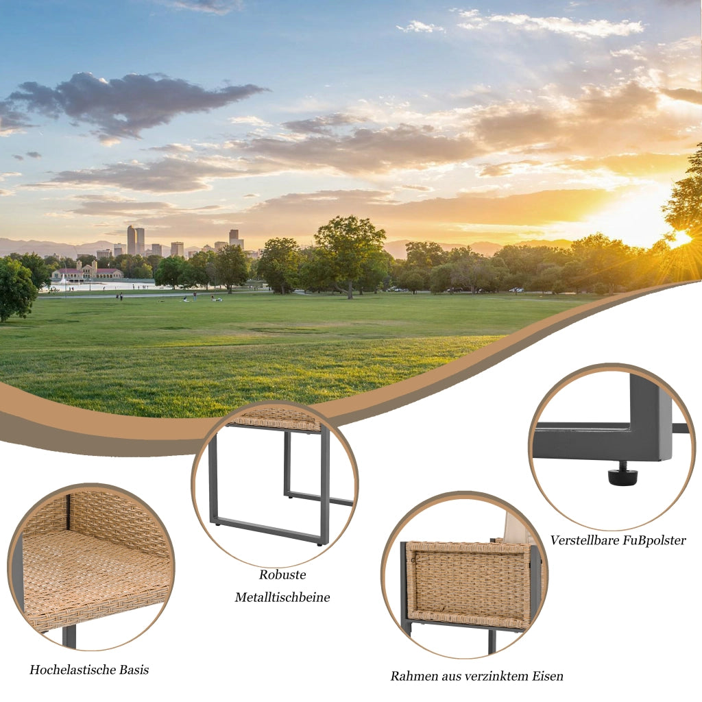 Set pranzo polyrattan 6 persone: poltrone; tessuto sfoderabile lavabile; marrone