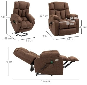 Poltrona Relax Elettrica con Funzione Alzapersone, Schienale Recl. 145°, Telaio Acciaio, Poliestere Marrone 92x95x107 cm