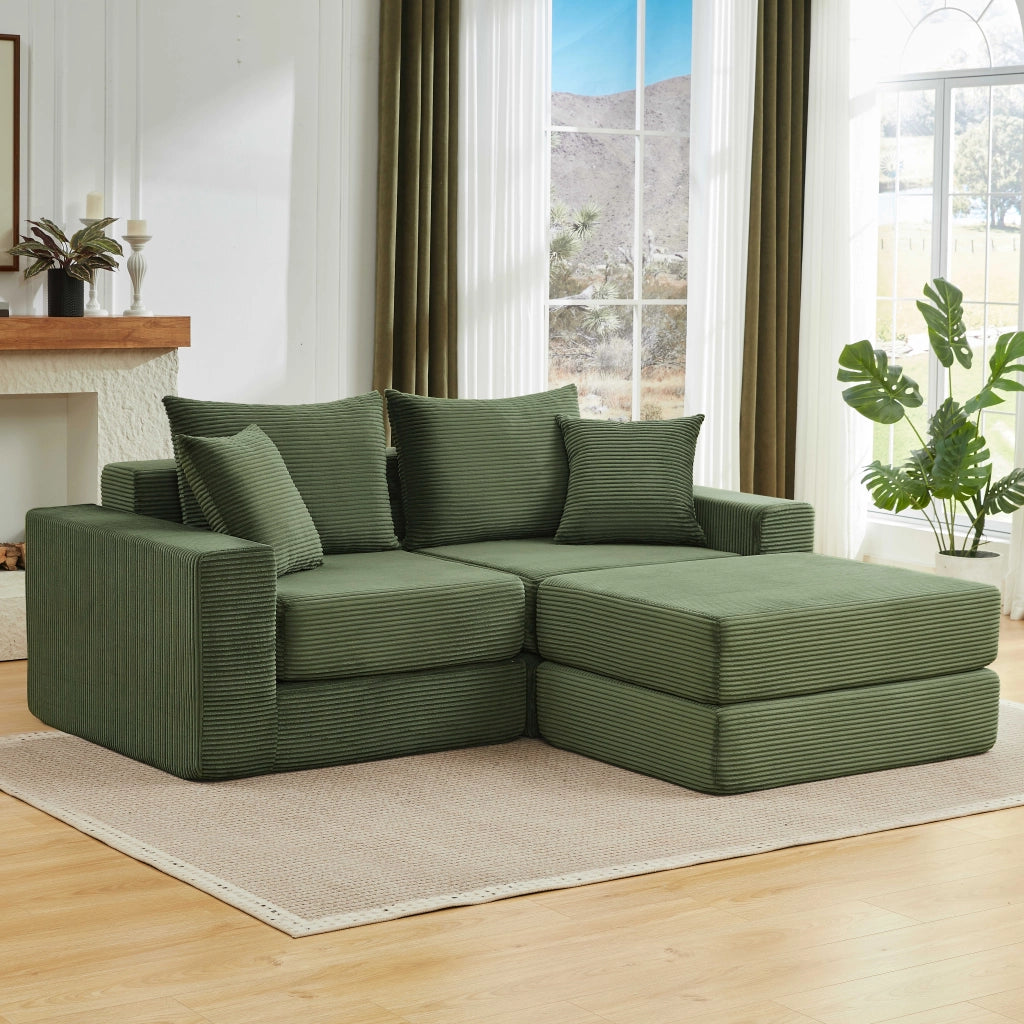 Divano modulare 3 sedili 259;5x96x80 cm senza telaio; base antiscivolo; rivestimento in schiuma e molle; Verde