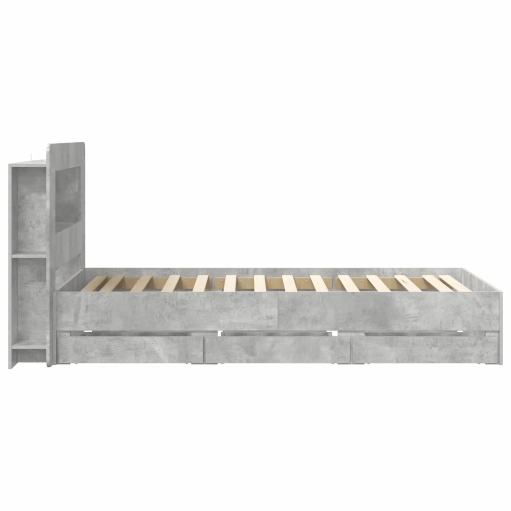 Letto singolo | Letto per adulti | Telaio del letto con storage Grigio Cemento 75 x 190 cm