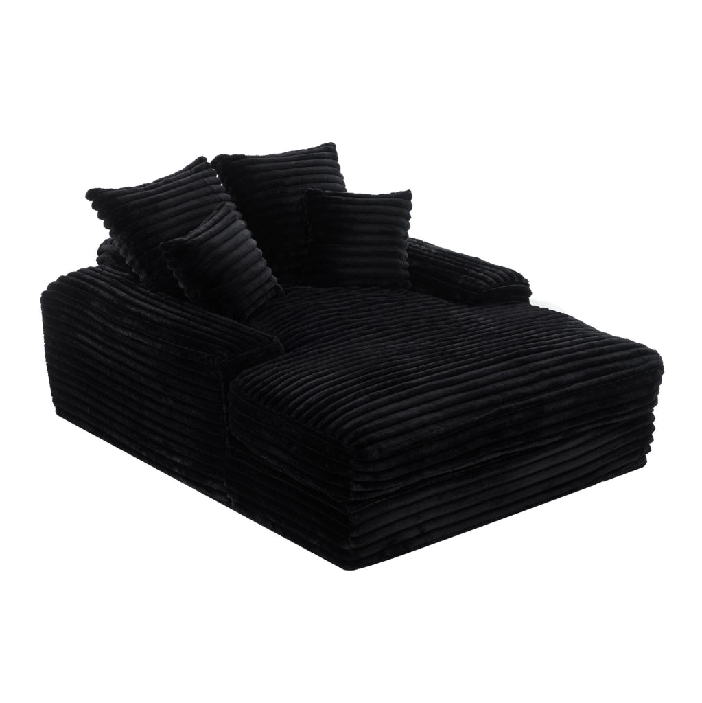 Divano letto chaise longue 165x135x58 cm velluto a coste nero, 4 cuscini