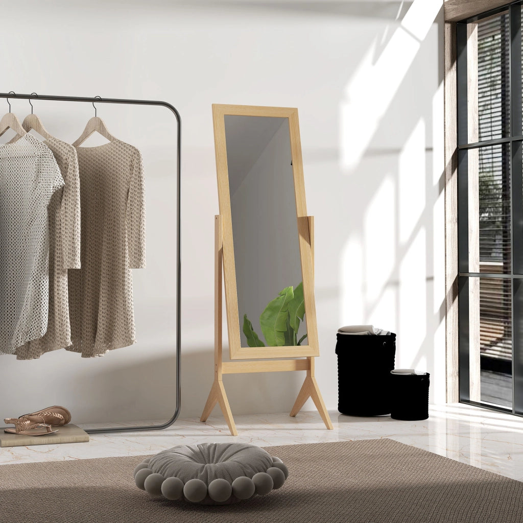 Per camera e camerino, grande specchio da terra in rovere 47 x 46 x 148 cm con inclinazione regolabile