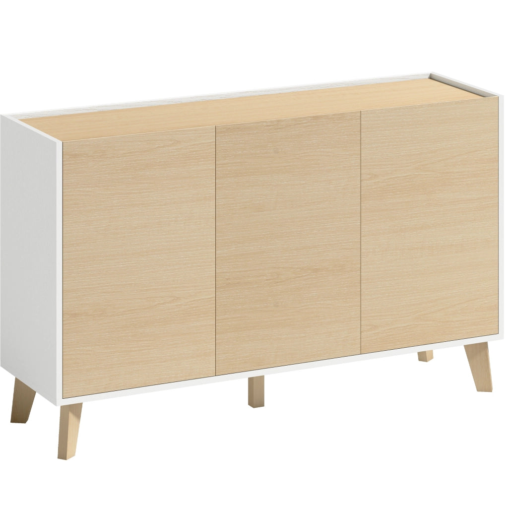 Credenza ULEVR 120x35x73,5 cm con 3 ante e 6 vani, mobile TV in MDF e pannello truciolare bianco naturale