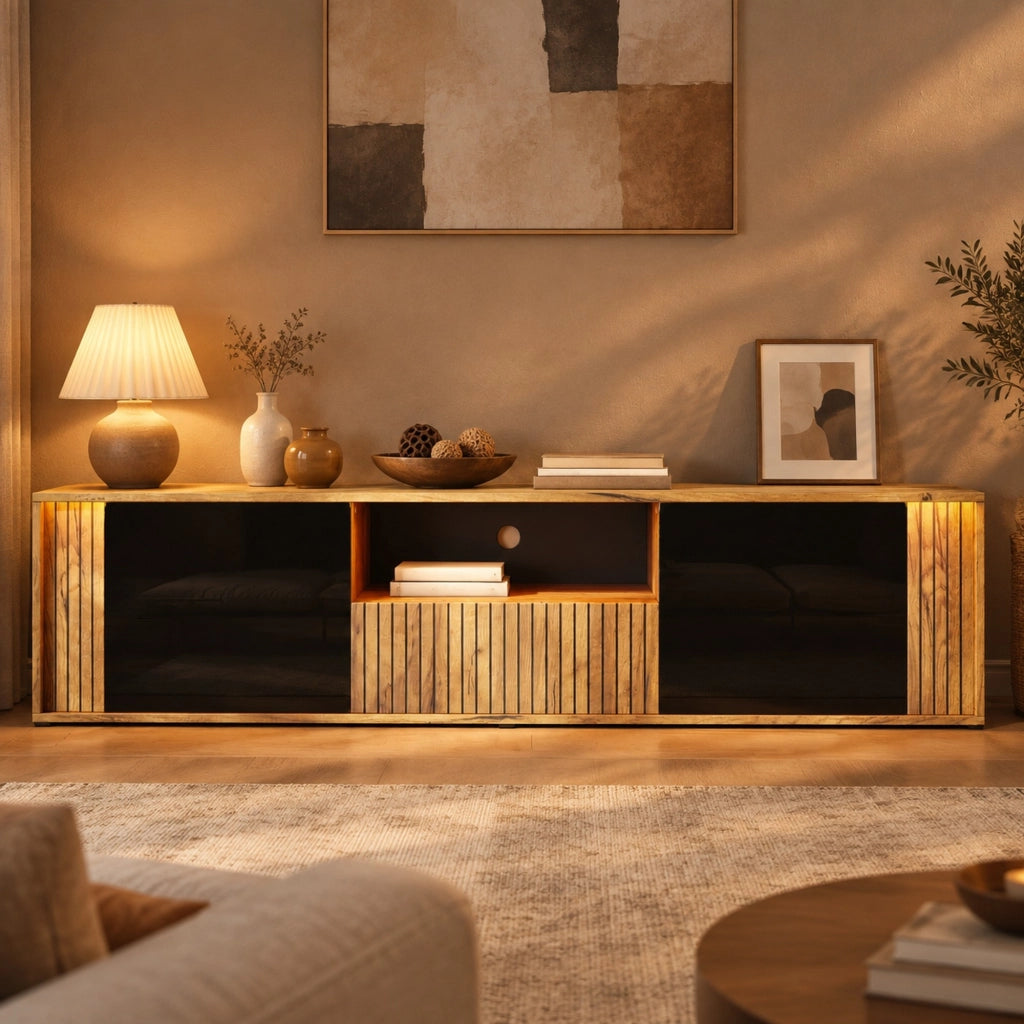 MOBILE TV con LED Bluetooth 180x40x51 cm Nero e effetto legno per TV fino a 75"
