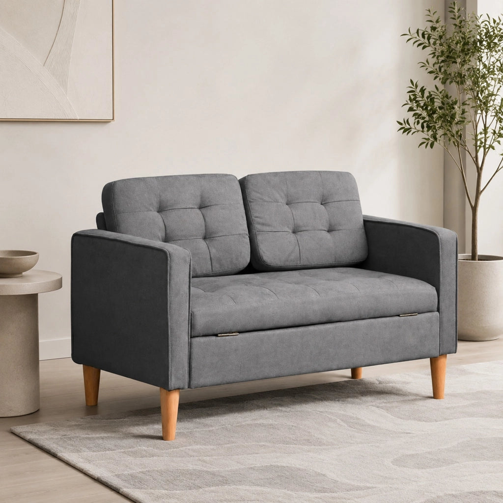 Divano 2 Posti con Vano Contenitore 117 x 62 x 78 cm Grigio - Ideale per Soggiorno Camera da Letto e Studio