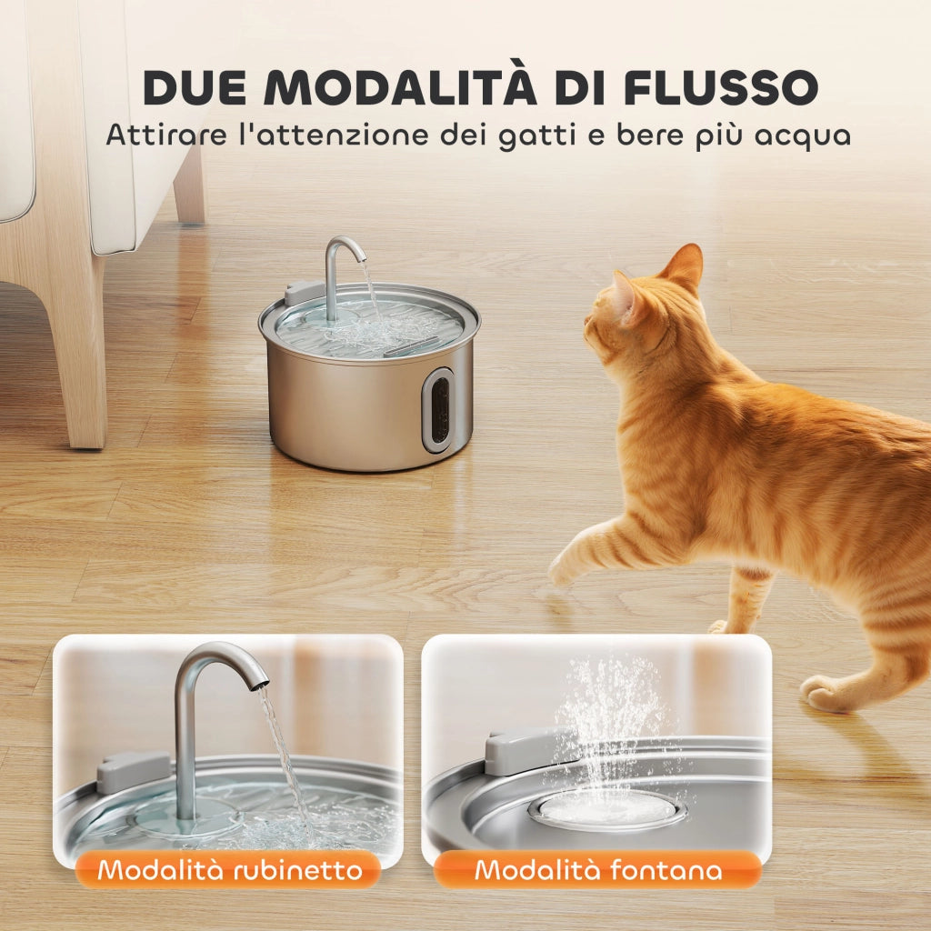 Fontanella per Gatto con Luce LED ¨C Minimal ¨C Acciaio Inox 19.4x19.4x18.7 cm Argento