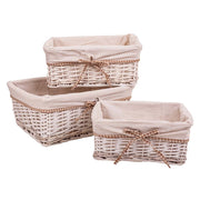 Set di 3 cestini in vimini foderati di bianco