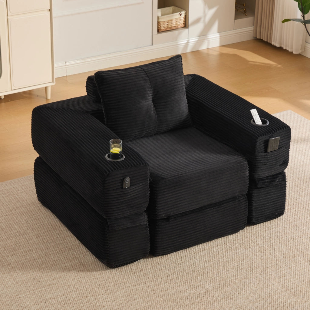 Divano letto 122x98x80 cm pieghevole in velluto a coste nero