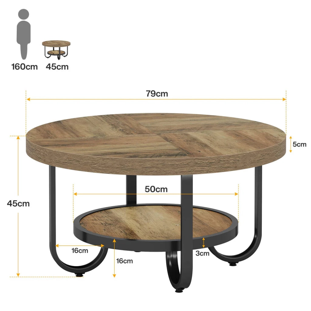 TAVOLINO rotondo a due livelli 79 cm MDF nero e marrone