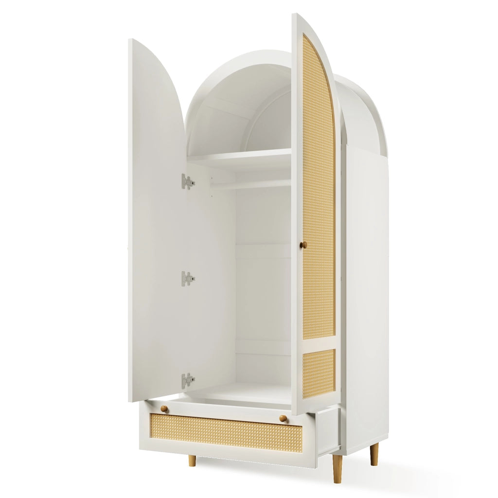 Armadio con ante; asta appendiabiti e 1 cassetto; design ad arco; per camera e ingresso; in MDF bianco; 80 × 50 × 180 cm