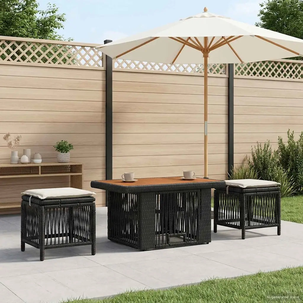 Set da Pranzo per Giardino 3 pz | Set Salotto da Giardino Nero e Crema polyrattan