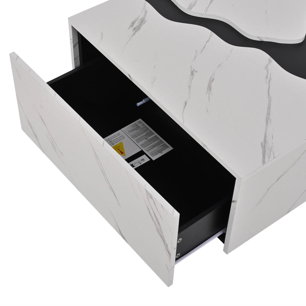Tavolino da salotto 70x70x31 cm con cassetto in truciolare bianco effetto marmo HOMVRA