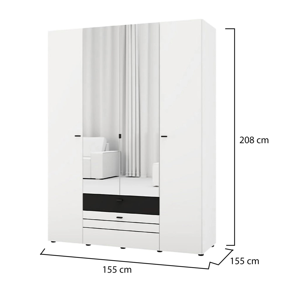 Armadio Camera da Letto Watamu, Guardaroba Grande 6 Ripiani, 155x208h cm Bianco Opaco