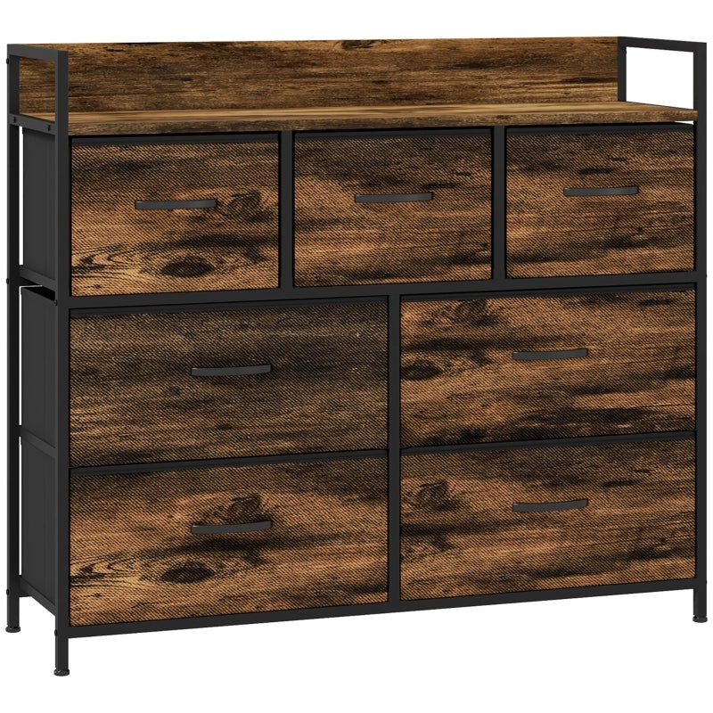 Cassettiera con 7 cassetti in tessuto, antiribaltamento, armadietti contenitore, credenza in MDF, marrone