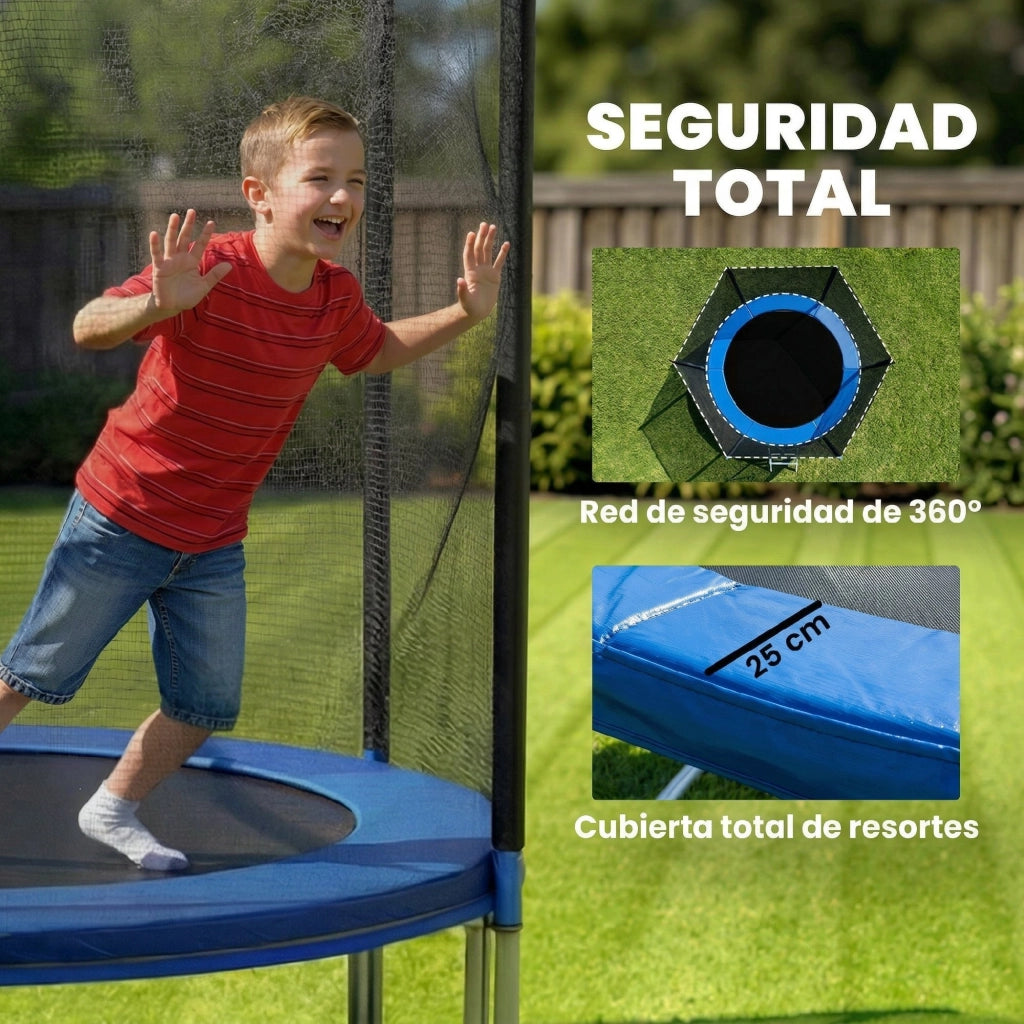 Trampolino Esterno per Bambini con Rete di Sicurezza ¨C Minimal ¨C ?366 cm Blu
