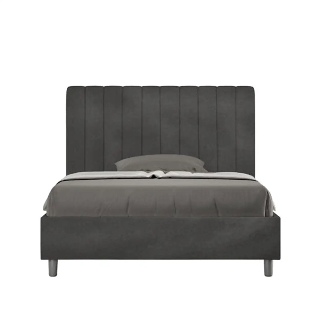Letto una piazza e mezza contenitore imbottito 120x200 microfibra grigio Agueda