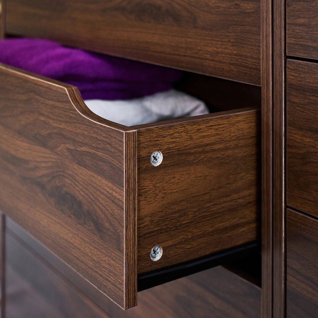 Modulo guardaroba decorazione legno 5 cassetti 2 ripiani, noce