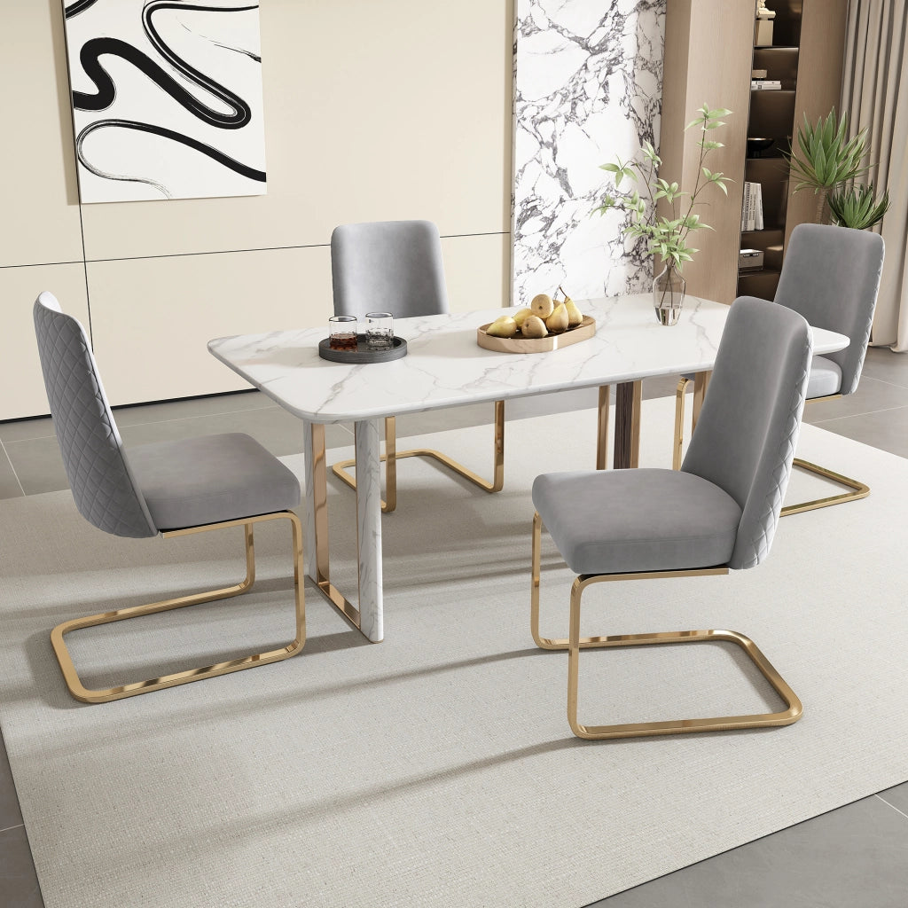 SEDIA in velluto grigio, Set da 4 pezzi